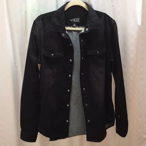 Rude button up long sleeve black shirt